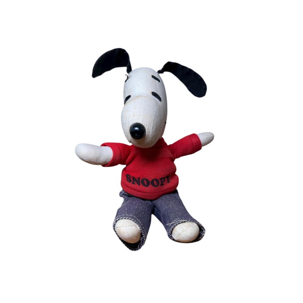 Vintage 1968 Snoopy Plush Toy Red Sweater Blue‎ Jeans Stuffed Animal Peanuts